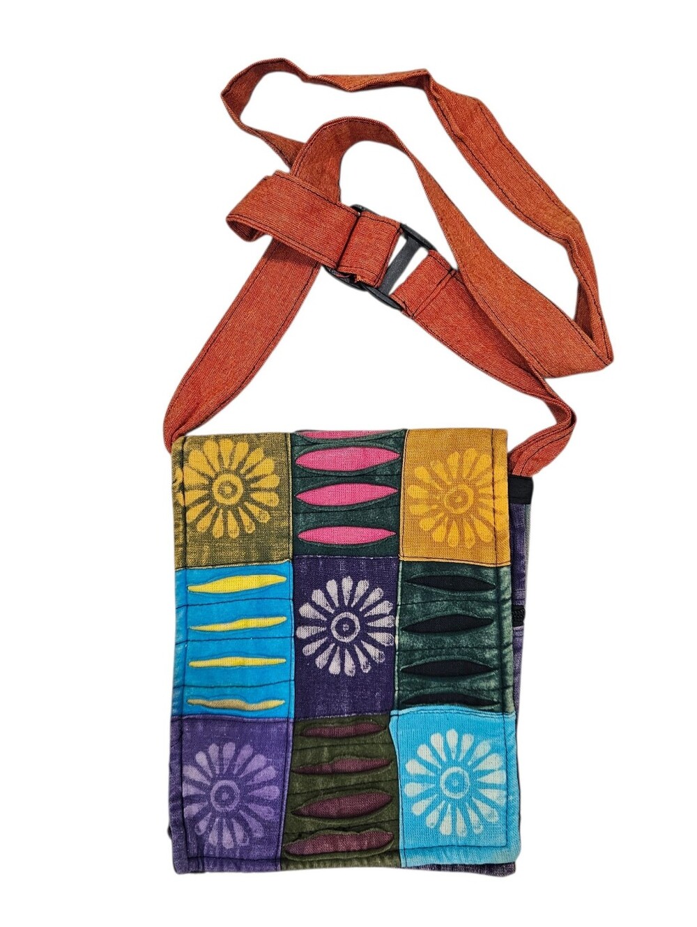 VTG India Cotton Multicolor Patchwork Flower Power Over Dyed Crossbody Flap Bag